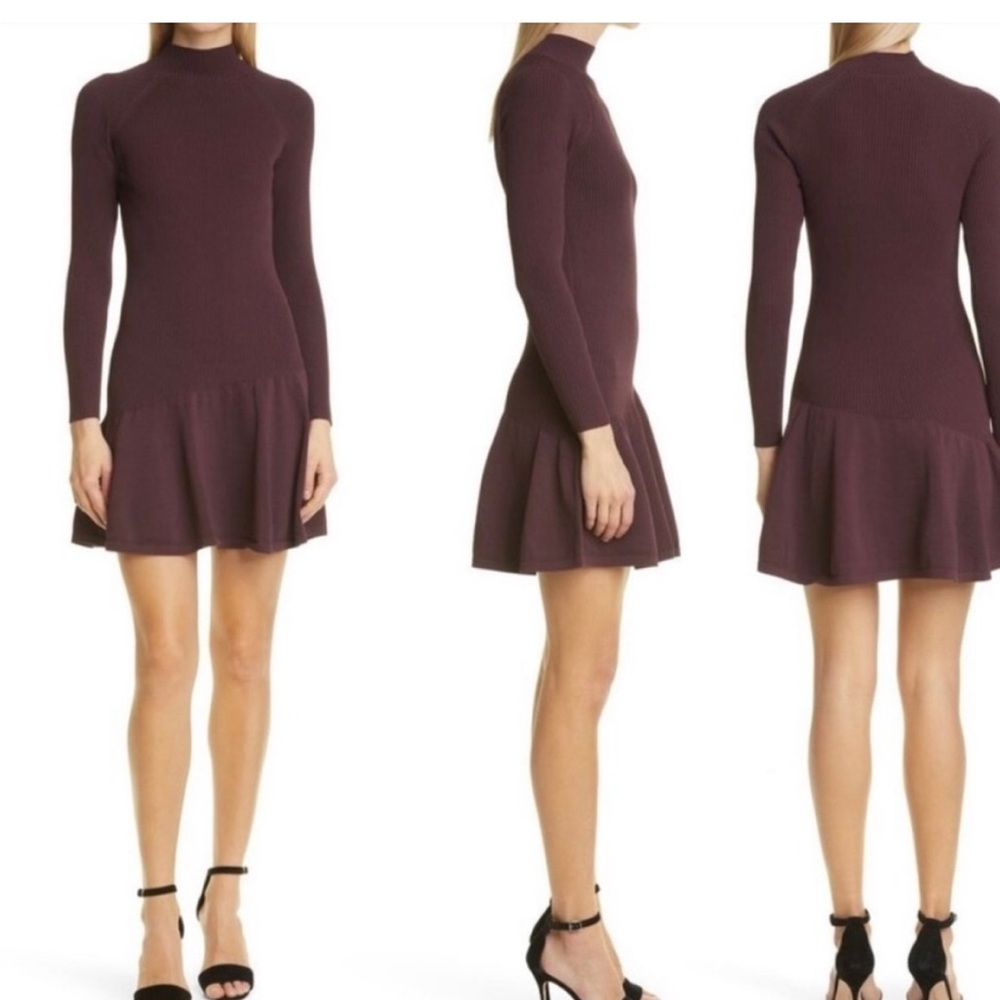 Reiss Burgundy Ribbed Knit Dress